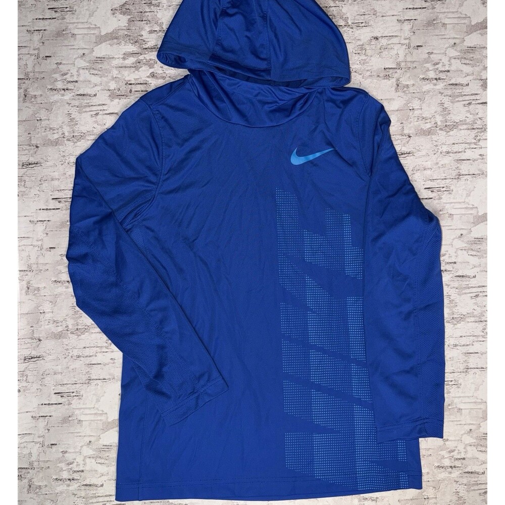 Nike Elite Long Sleeve Blue Dri-Fit Hoodie Boys Medium
